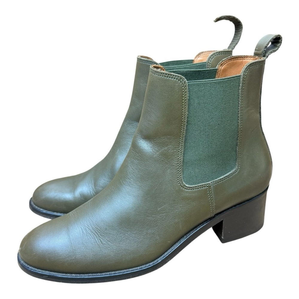 Anthology Paris Leather Ankle Boots Womens size 38 /7-7.5 Booties olive green
